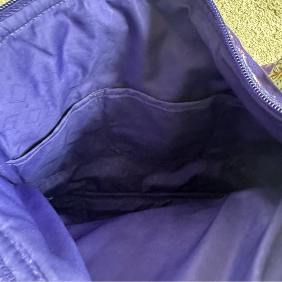 Vera Bradley Batik Leaves Purple Crossbody Bag with Front & Back Zipper Like New - Picture 5 of 8